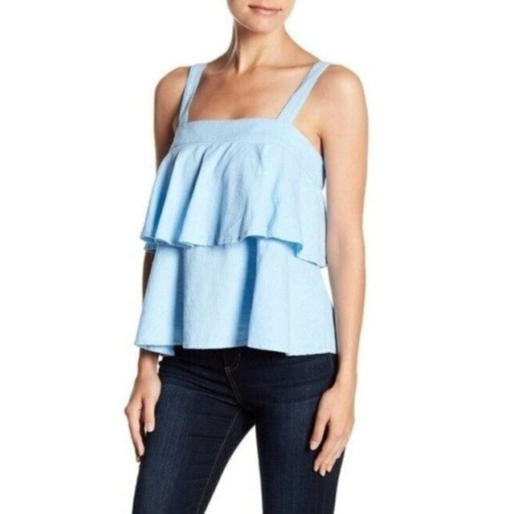 ABOUND Blue Tiered Linen Blend Tank